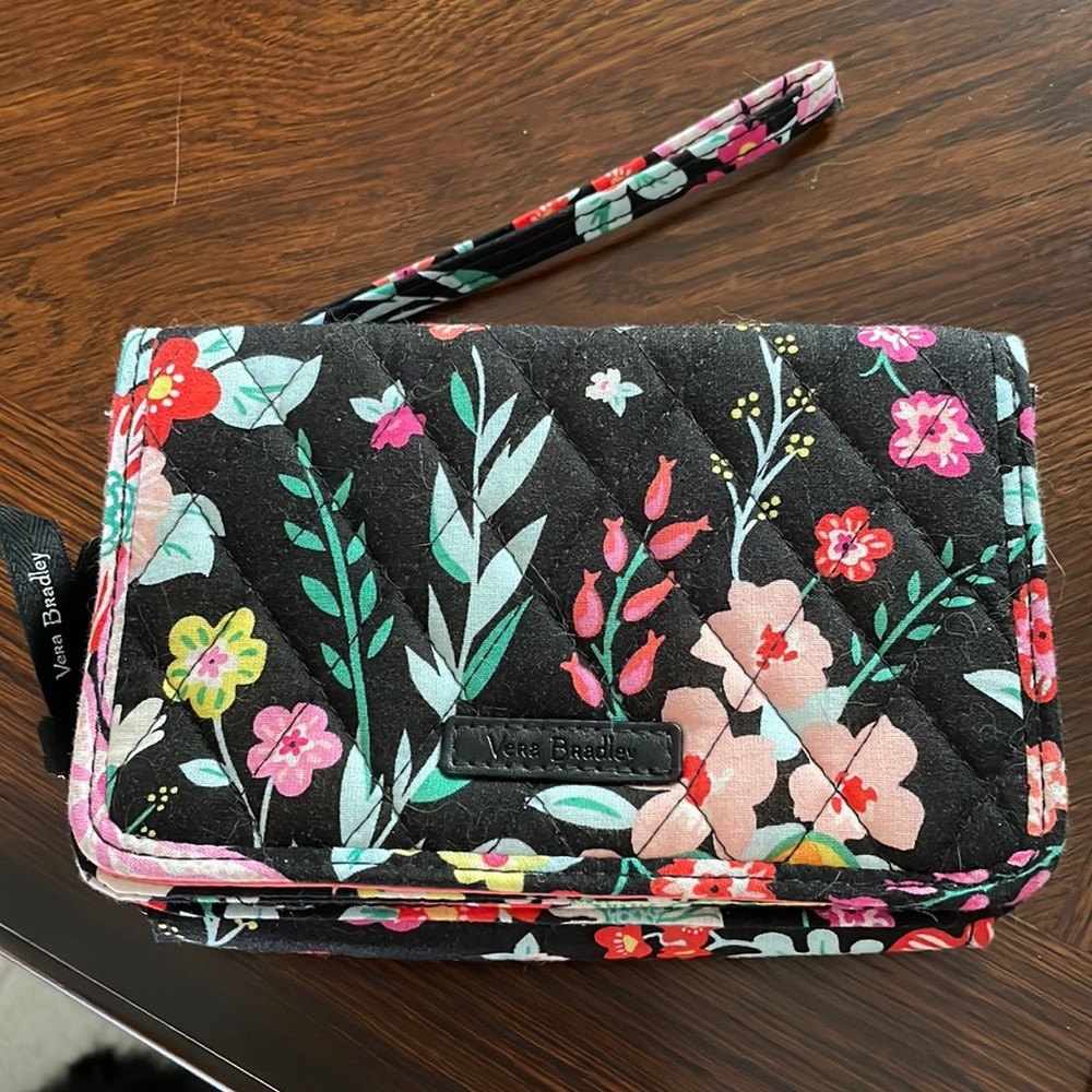 Vera Bradley Tangerine Twist Crossbody/Wristlet/Wallet Black Floral Zip Around